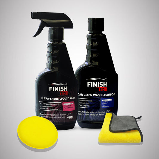 Finish line Car Exterior Kit (Car Glow  Wash shampo,Ultra shine Liquid Wax, Towel 600 GSM & Applicator Pad)