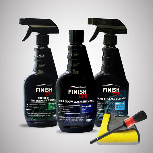 Car Interior Kit (Interior Dressing  Cleaner, car glow shampo, Glass Cleaner, Towel 600 GSM & Brush)